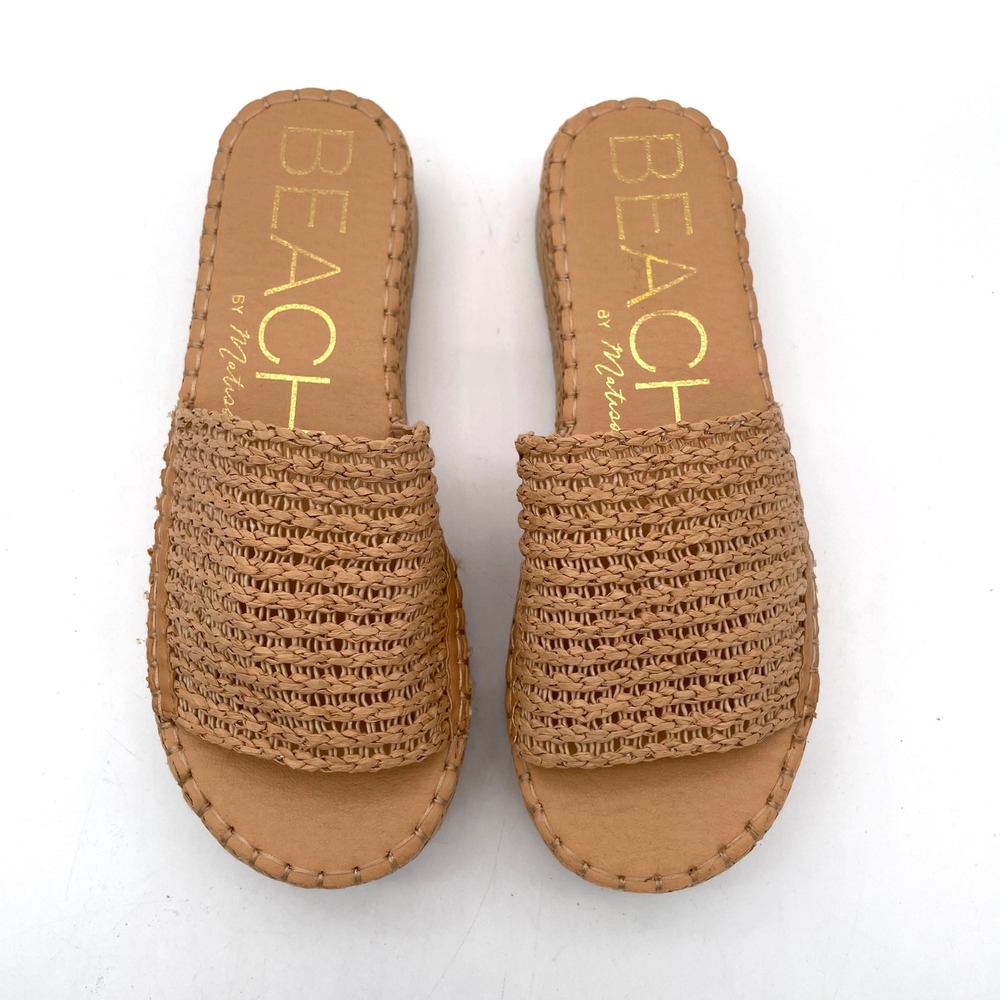 Beach by Matisse Rey Raffia Flatform Slides Women 8 Tan Good Woven Sandals
